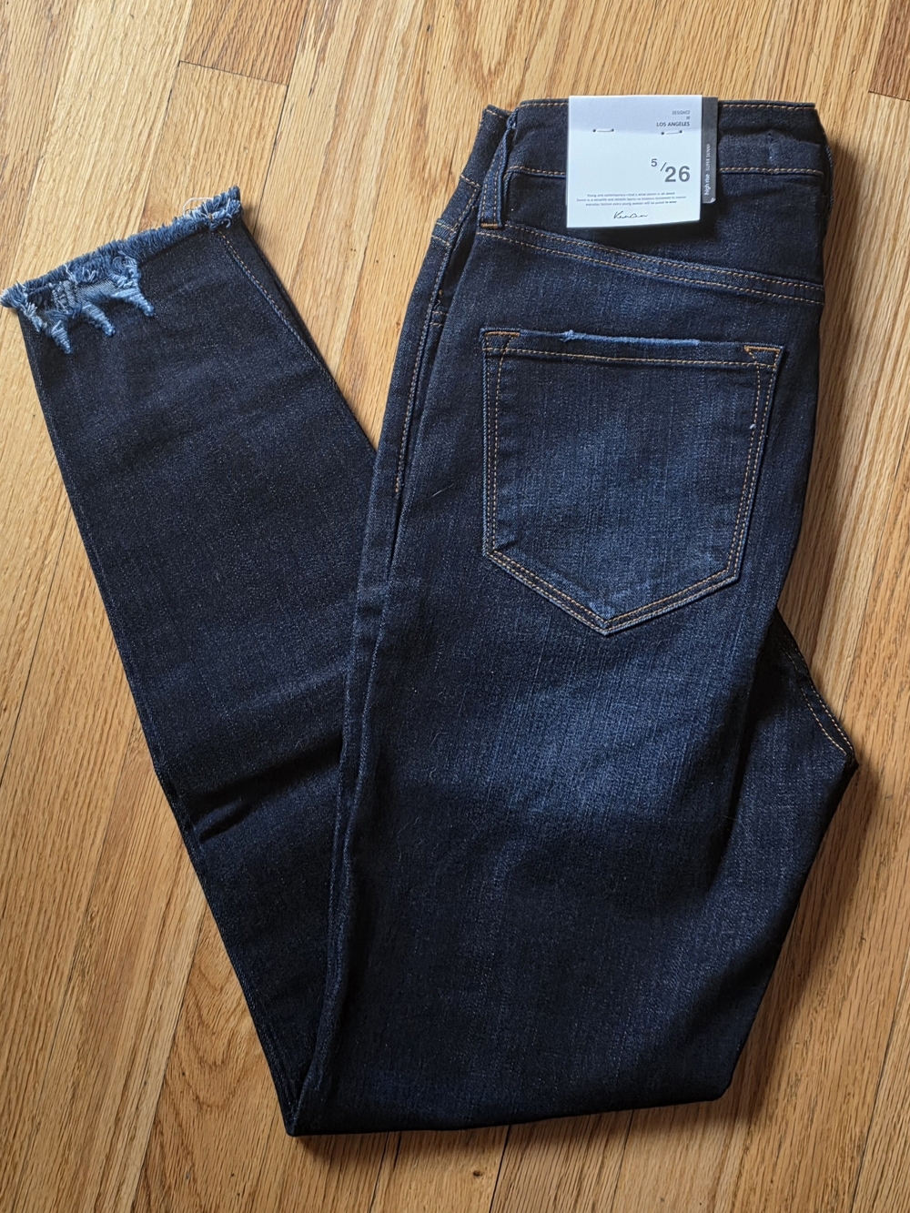KanCan Dark Indigo Women’s Skinny Jeans with Frayed Hem